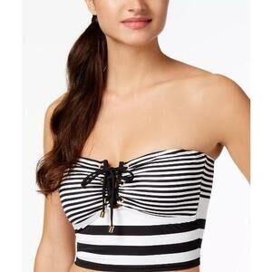 Lauren Ralph Lauren Striped Strapless Lace-Up Black/White Bikini Top 16